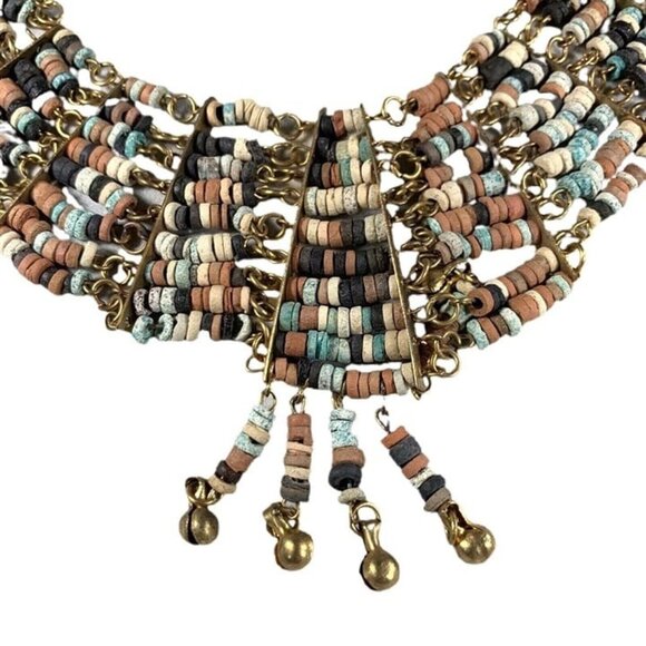 Jewelry - Vintage Egyptian Faience Beads Necklace with matching Clip Earrings Set Jewelry